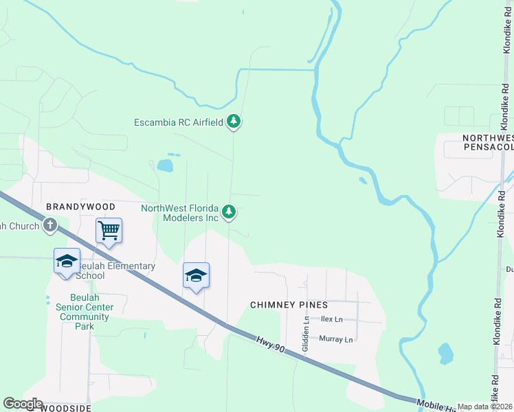 map of restaurants, bars, coffee shops, grocery stores, and more near 7526 Jamesville Road in Pensacola