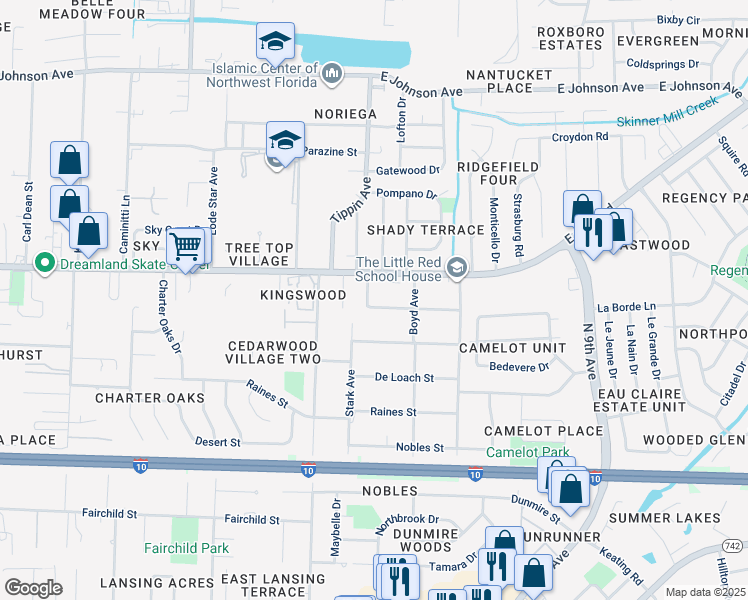 map of restaurants, bars, coffee shops, grocery stores, and more near 8026 Stark Avenue in Pensacola