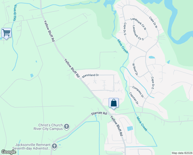 map of restaurants, bars, coffee shops, grocery stores, and more near 14815 Marshland Court in Jacksonville
