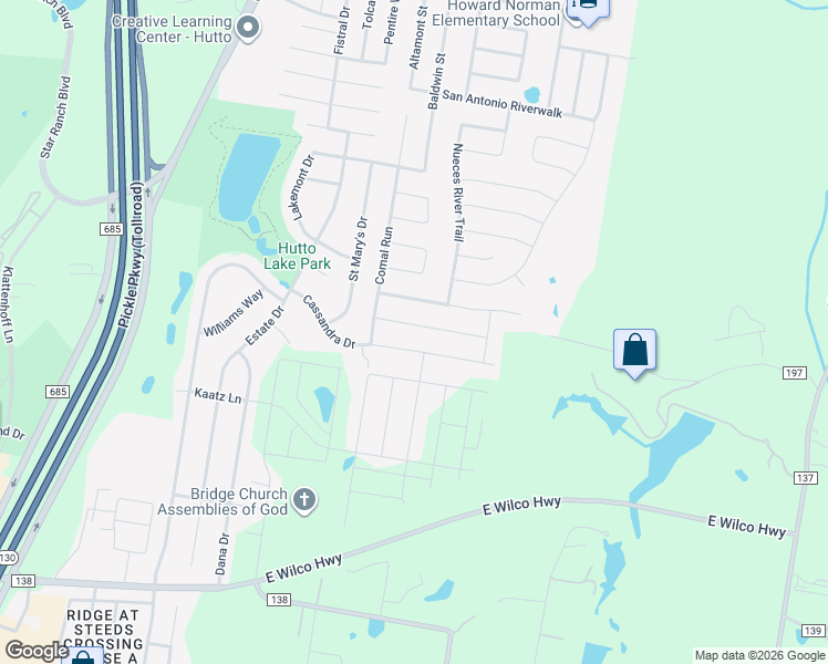 map of restaurants, bars, coffee shops, grocery stores, and more near 317 Cassandra Drive in Hutto