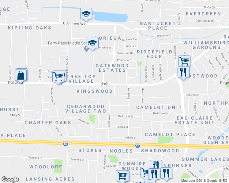 map of restaurants, bars, coffee shops, grocery stores, and more near 3525 Beagles Street in Pensacola