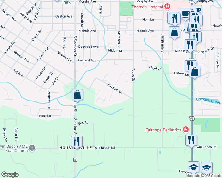 map of restaurants, bars, coffee shops, grocery stores, and more near 471 Pecan Avenue in Fairhope