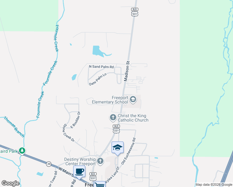 map of restaurants, bars, coffee shops, grocery stores, and more near 15300 US Highway 331 South in Freeport