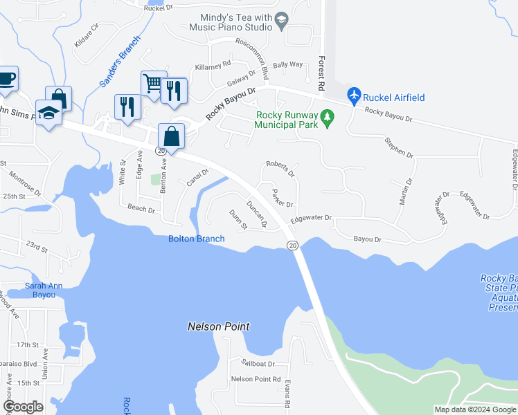 map of restaurants, bars, coffee shops, grocery stores, and more near 2457 Duncan Drive in Niceville