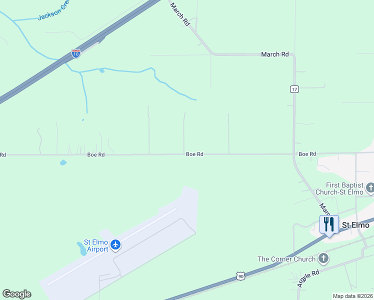 map of restaurants, bars, coffee shops, grocery stores, and more near 9590 Boe Road in Irvington