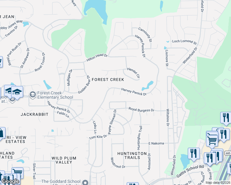 map of restaurants, bars, coffee shops, grocery stores, and more near 3810 Pebble Court in Round Rock