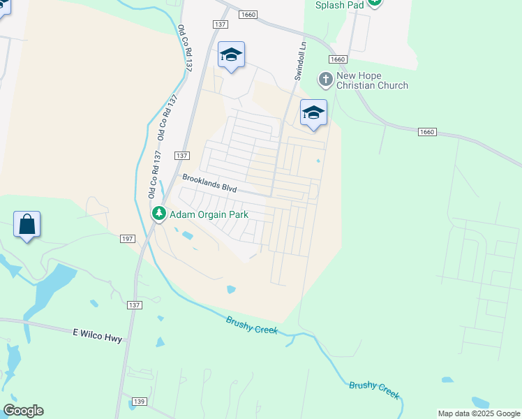 map of restaurants, bars, coffee shops, grocery stores, and more near 213 Roaming Drive in Hutto