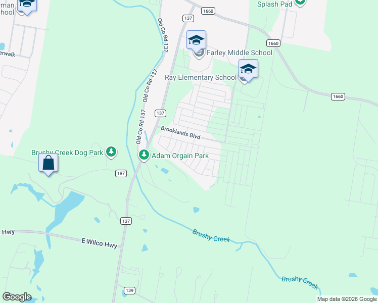 map of restaurants, bars, coffee shops, grocery stores, and more near 207 Oldbridge Drive in Hutto