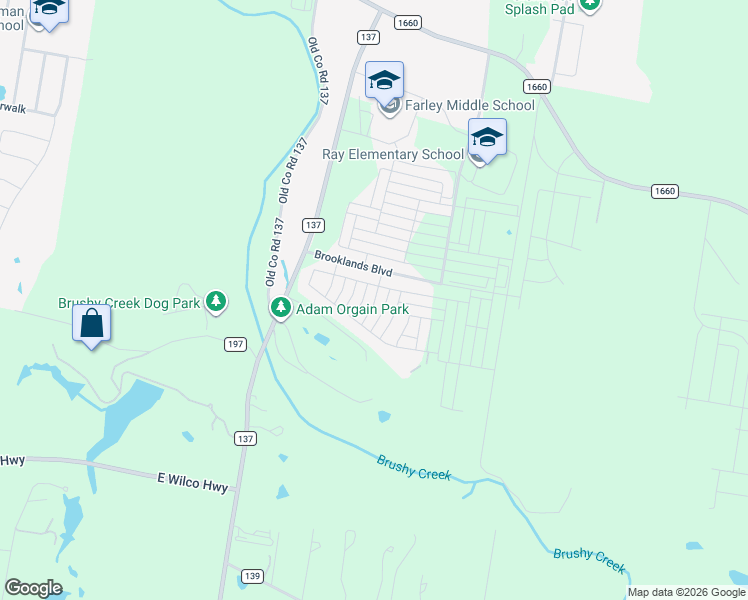 map of restaurants, bars, coffee shops, grocery stores, and more near 137 County Road 137 in Hutto