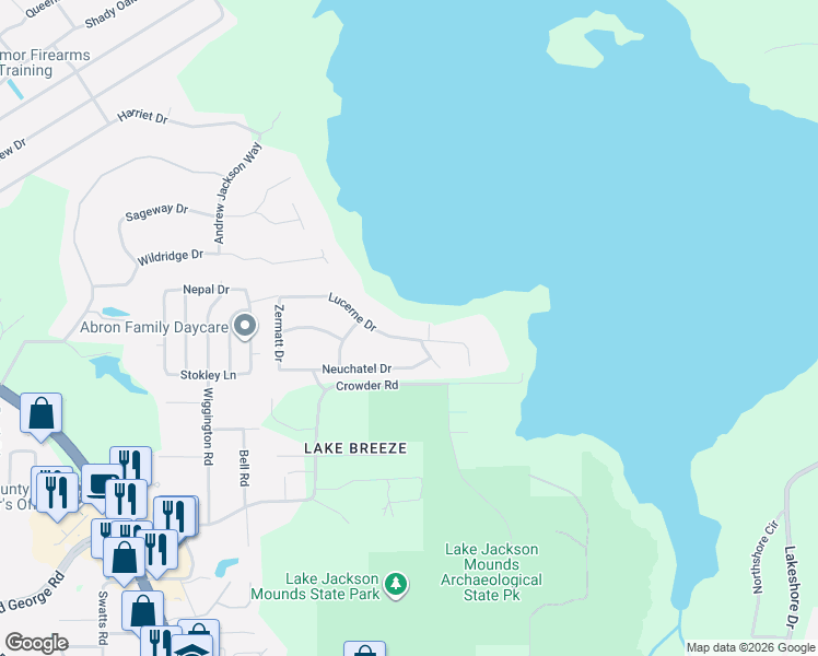 map of restaurants, bars, coffee shops, grocery stores, and more near 2627 Lucerne Drive in Tallahassee