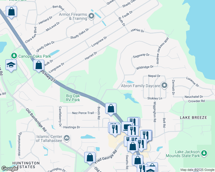 map of restaurants, bars, coffee shops, grocery stores, and more near 2110 Cynthia Drive in Tallahassee