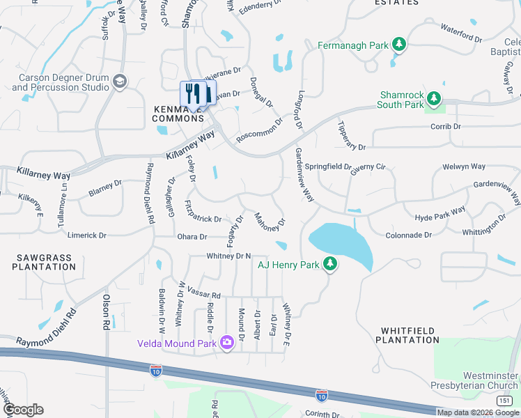 map of restaurants, bars, coffee shops, grocery stores, and more near 3423 Mahoney Drive in Tallahassee