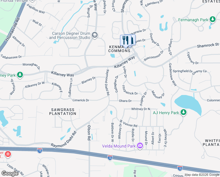 map of restaurants, bars, coffee shops, grocery stores, and more near 3524 Gallagher Drive in Tallahassee