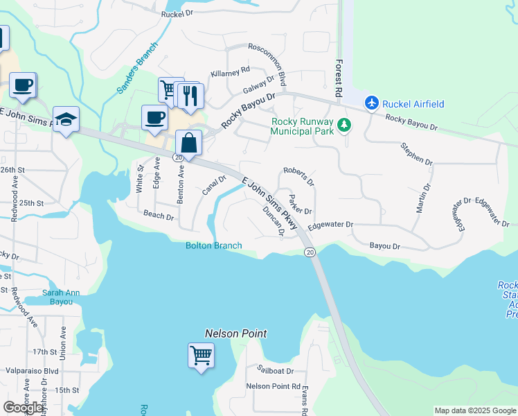 map of restaurants, bars, coffee shops, grocery stores, and more near 2440 Duncan Drive in Niceville