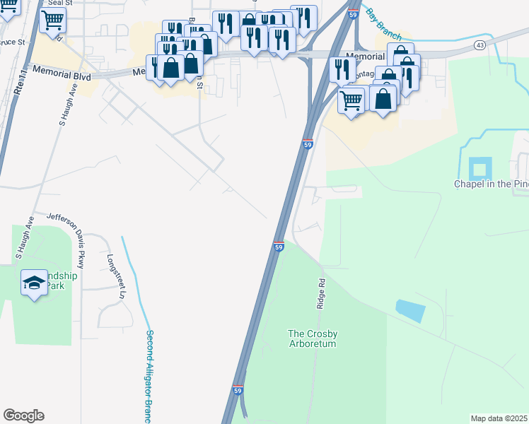map of restaurants, bars, coffee shops, grocery stores, and more near Interstate 59 in Picayune