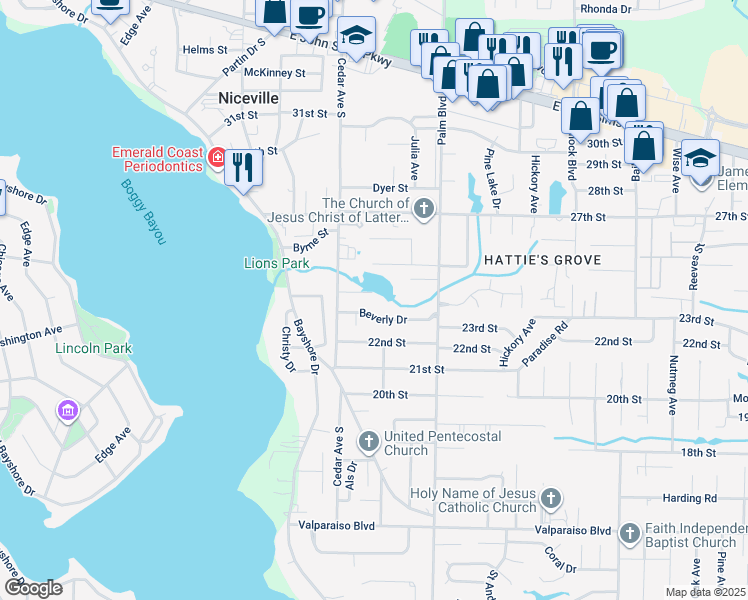 map of restaurants, bars, coffee shops, grocery stores, and more near 113 Kailyn Court in Niceville
