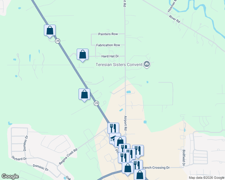 map of restaurants, bars, coffee shops, grocery stores, and more near 74317 Airport Road in Covington