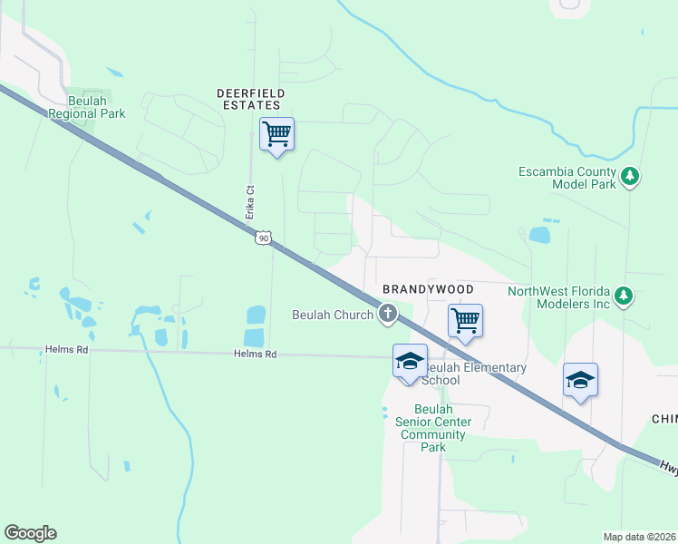 map of restaurants, bars, coffee shops, grocery stores, and more near 7580 Mobile Highway in Pensacola