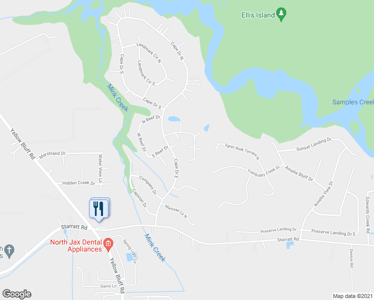 map of restaurants, bars, coffee shops, grocery stores, and more near 14956 Cape Forest Trail in Jacksonville