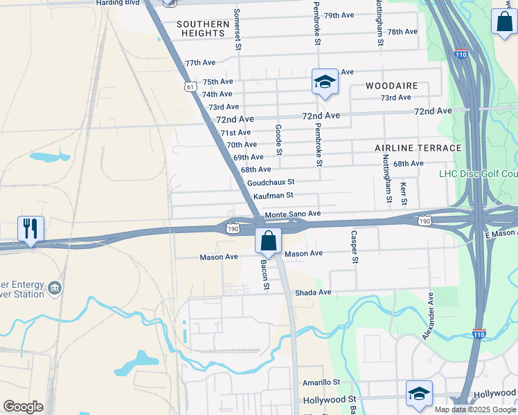 map of restaurants, bars, coffee shops, grocery stores, and more near 1964 Kaufman Street in Baton Rouge