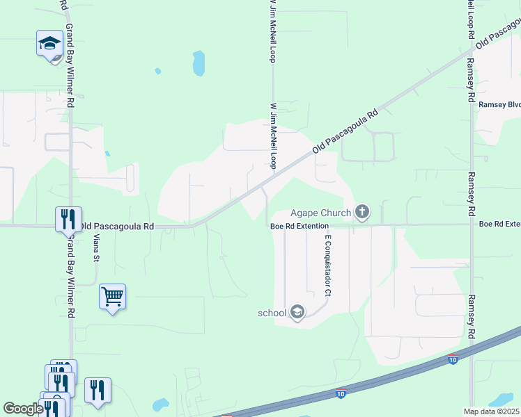 map of restaurants, bars, coffee shops, grocery stores, and more near 11851 Boe Road Extention in Grand Bay