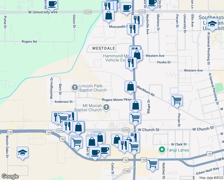 map of restaurants, bars, coffee shops, grocery stores, and more near 121 Iever Street in Hammond