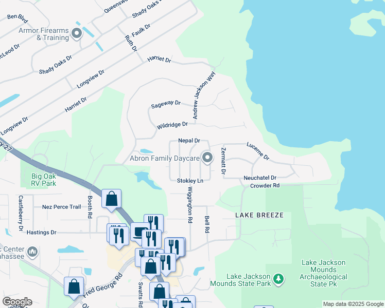map of restaurants, bars, coffee shops, grocery stores, and more near 4125 Wiggington Road in Tallahassee