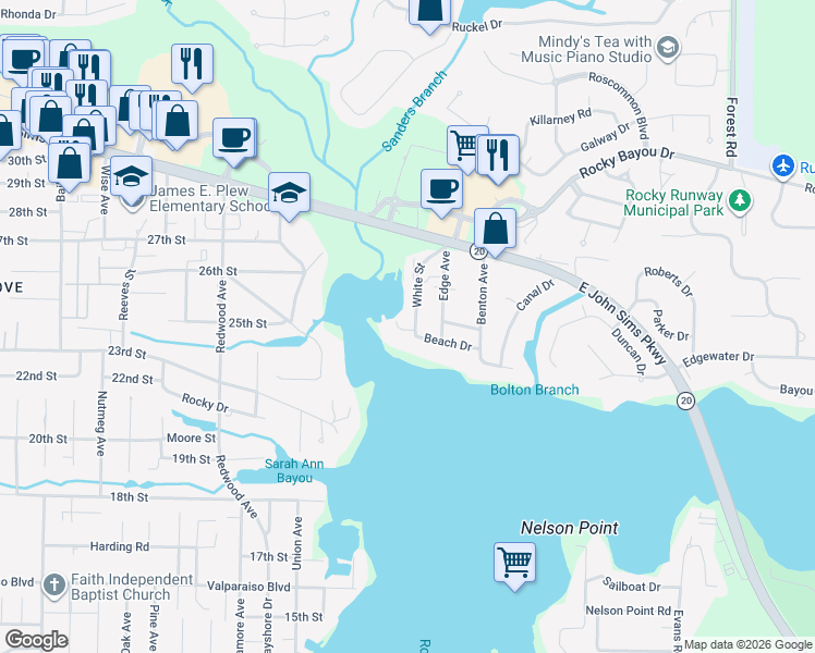 map of restaurants, bars, coffee shops, grocery stores, and more near 200 White Street in Niceville