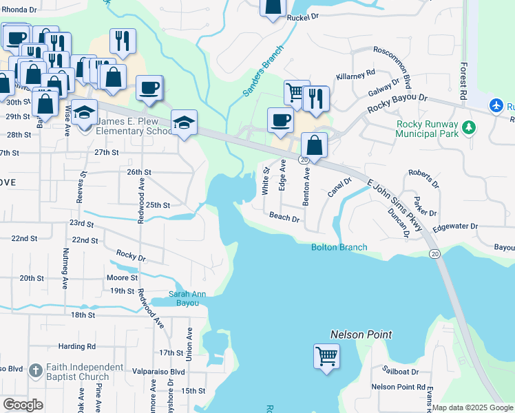map of restaurants, bars, coffee shops, grocery stores, and more near 200 White Street in Niceville