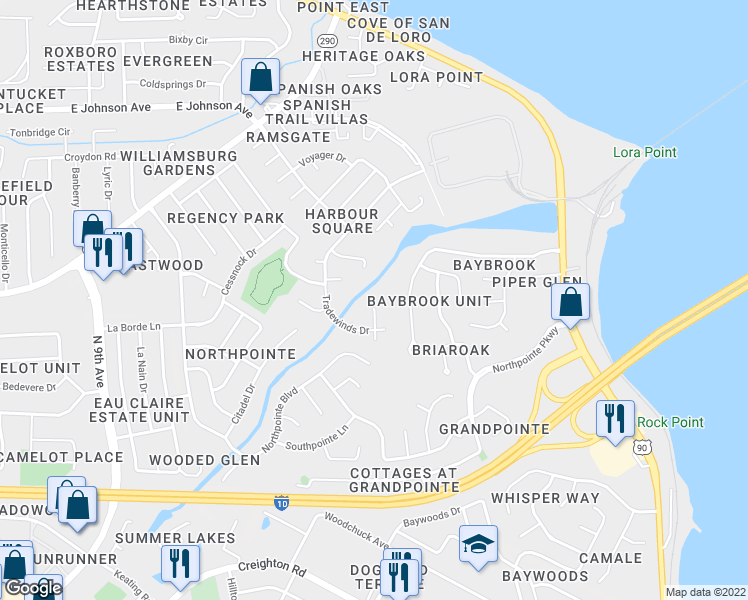 map of restaurants, bars, coffee shops, grocery stores, and more near 4521 Tradewinds Place in Pensacola