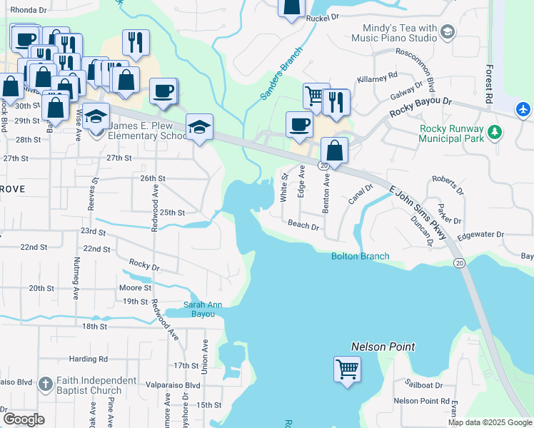 map of restaurants, bars, coffee shops, grocery stores, and more near 210 White Street in Niceville