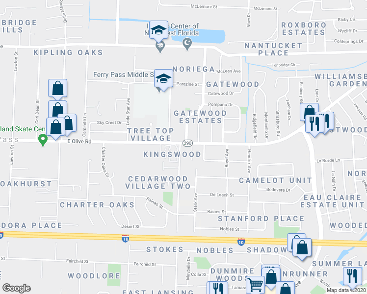 map of restaurants, bars, coffee shops, grocery stores, and more near in Ferry Pass