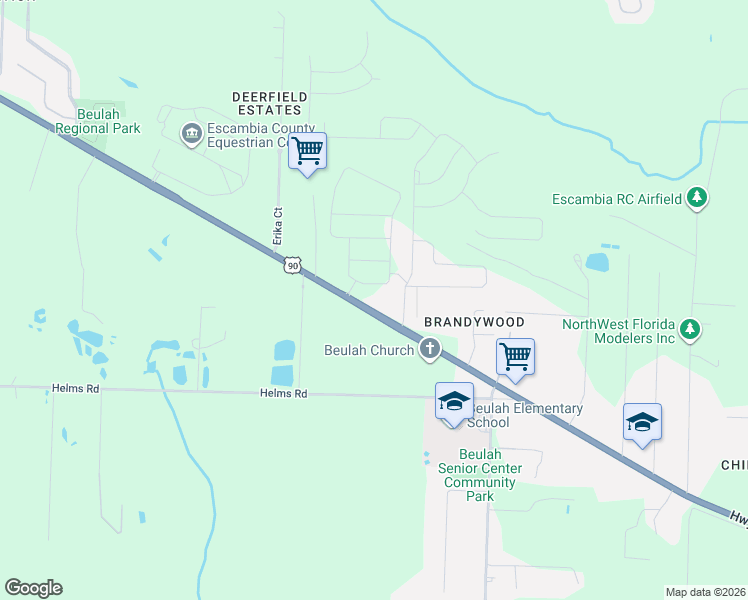 map of restaurants, bars, coffee shops, grocery stores, and more near 7580 Mobile Highway in Pensacola