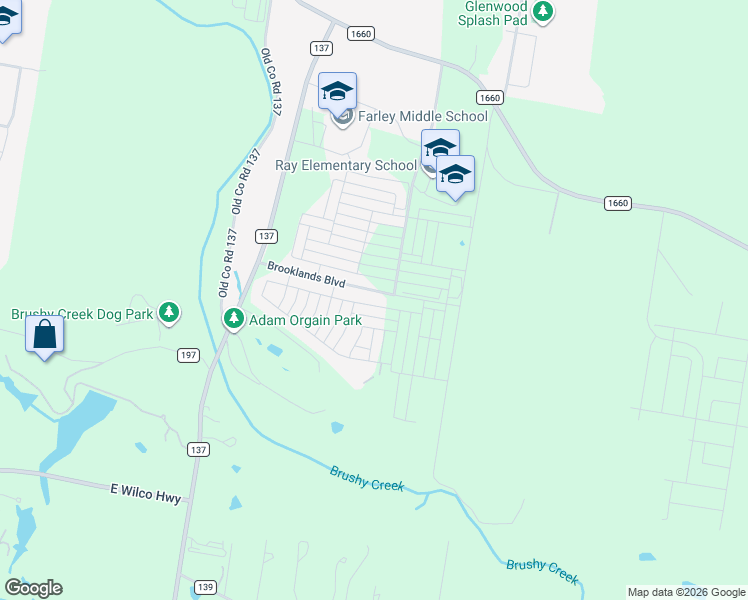 map of restaurants, bars, coffee shops, grocery stores, and more near 321 Clearlake Drive in Hutto