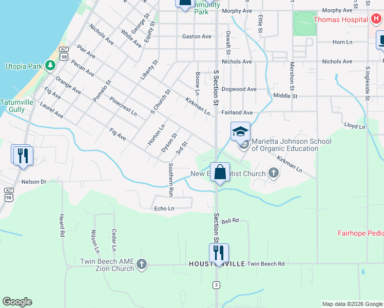 map of restaurants, bars, coffee shops, grocery stores, and more near 9 Summer Ln in Fairhope