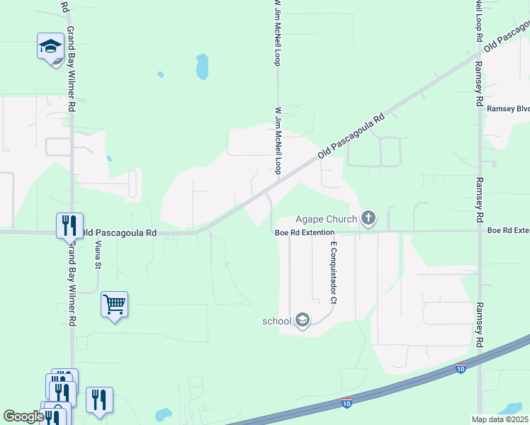 map of restaurants, bars, coffee shops, grocery stores, and more near 11851 Boe Road Extention in Grand Bay