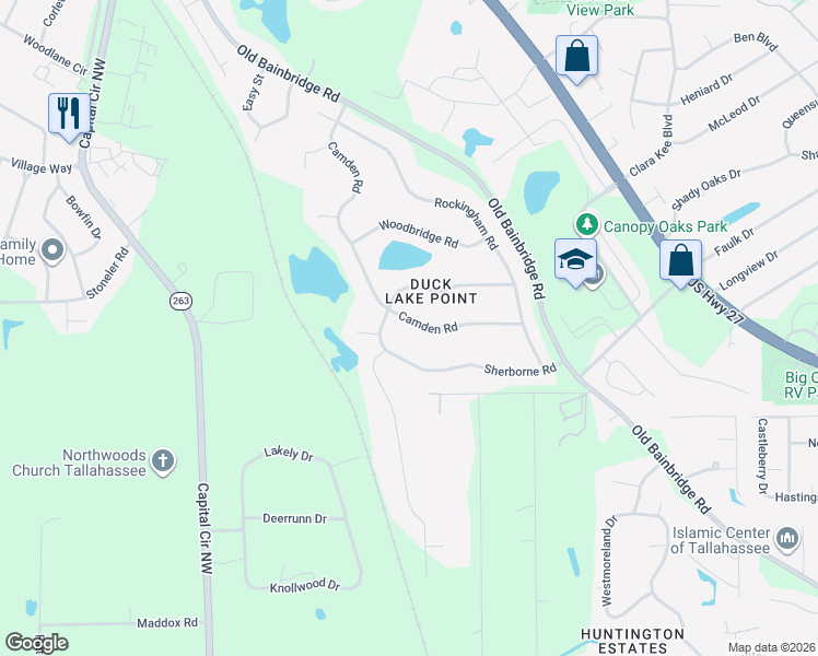 map of restaurants, bars, coffee shops, grocery stores, and more near 4285 Camden Road in Tallahassee