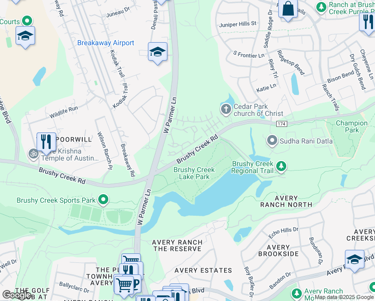 map of restaurants, bars, coffee shops, grocery stores, and more near 11300 West Parmer Lane in Cedar Park