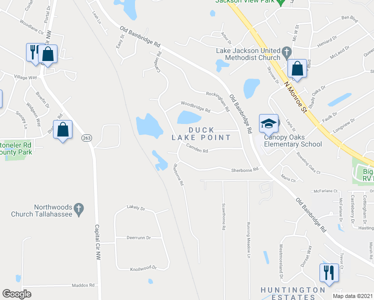 map of restaurants, bars, coffee shops, grocery stores, and more near 4285 Camden Road in Tallahassee