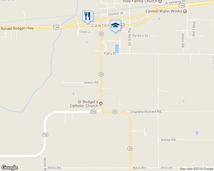 map of restaurants, bars, coffee shops, grocery stores, and more near 127 Quiet Oaks Lane in Opelousas