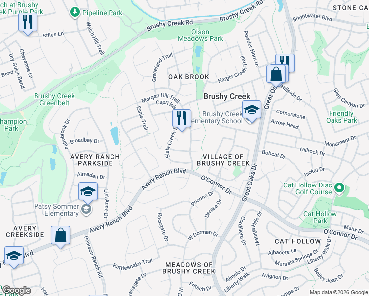 map of restaurants, bars, coffee shops, grocery stores, and more near 9204 Cessna Lane in Austin