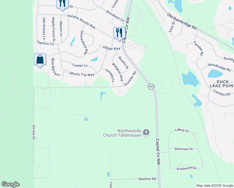 map of restaurants, bars, coffee shops, grocery stores, and more near 3736 Deshazier Lane in Tallahassee