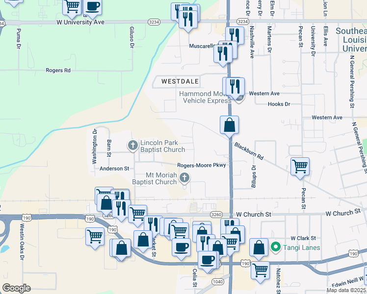 map of restaurants, bars, coffee shops, grocery stores, and more near 121 Iever Street in Hammond