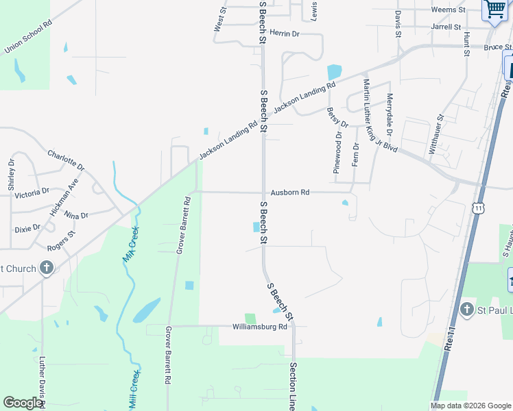 map of restaurants, bars, coffee shops, grocery stores, and more near 1600 South Beech Street in Picayune