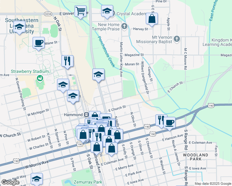 map of restaurants, bars, coffee shops, grocery stores, and more near 502 East Michigan Street in Hammond