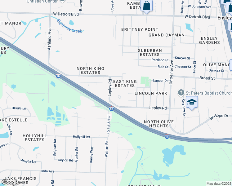 map of restaurants, bars, coffee shops, grocery stores, and more near 1609 Unity Court in Pensacola