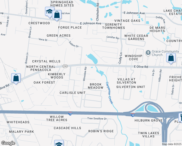 map of restaurants, bars, coffee shops, grocery stores, and more near 8050 Winodee Road in Pensacola