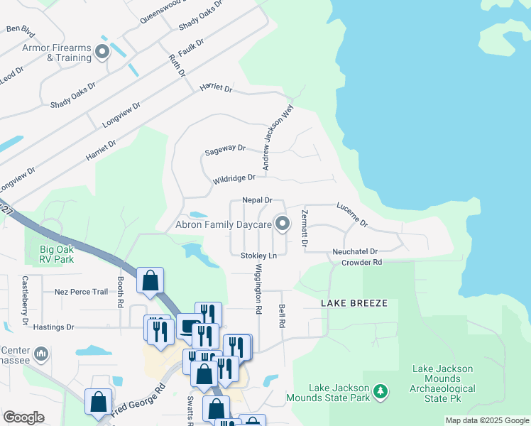 map of restaurants, bars, coffee shops, grocery stores, and more near 4125 Wiggington Road in Tallahassee