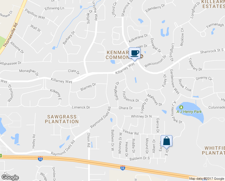 map of restaurants, bars, coffee shops, grocery stores, and more near 3524 Gallagher Drive in Tallahassee