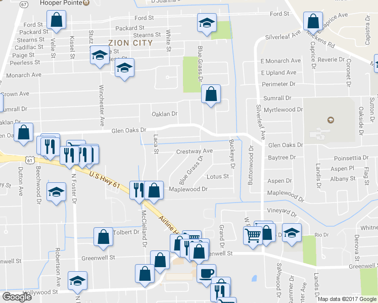 map of restaurants, bars, coffee shops, grocery stores, and more near 5900 Crestway Avenue in Baton Rouge